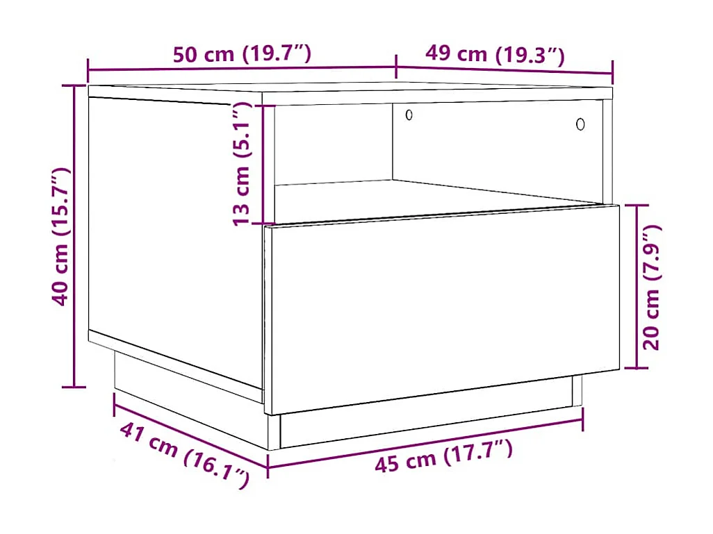 Table basse avec lumières LED chêne noir 50x49x40 cm