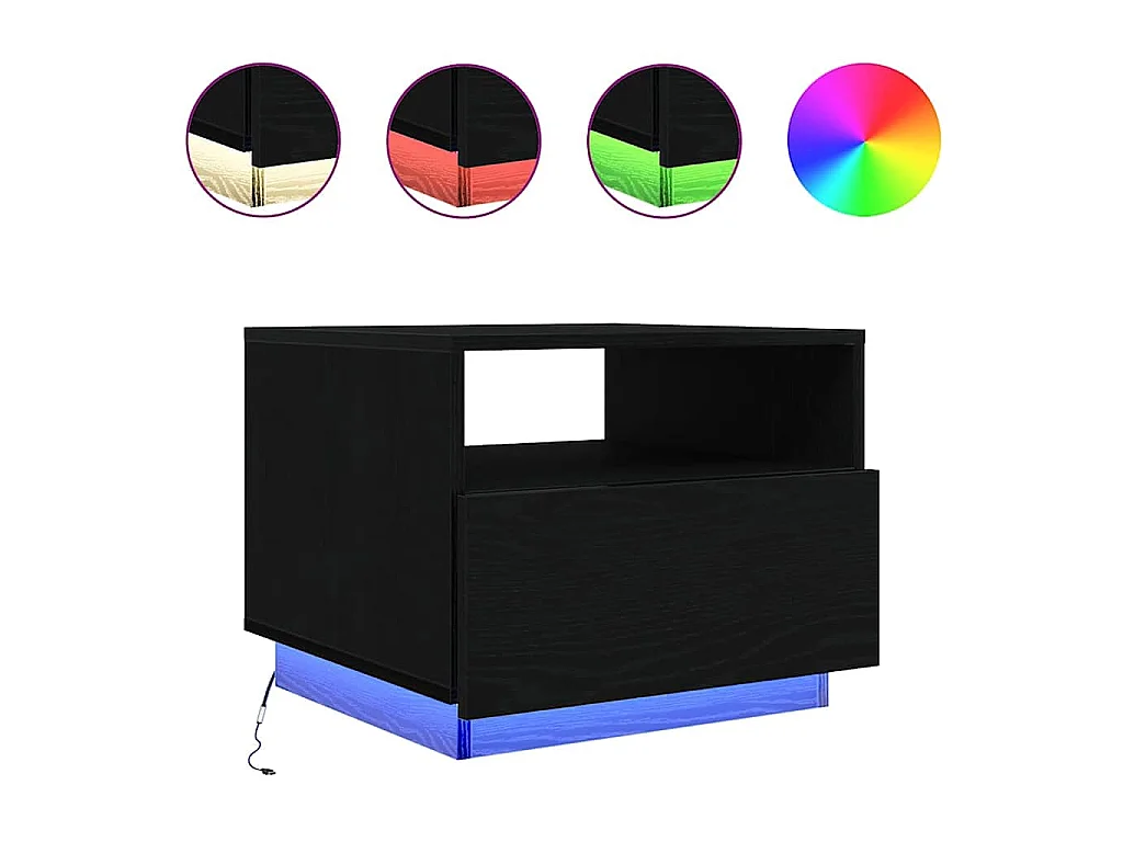 Table basse avec lumières LED chêne noir 50x49x40 cm