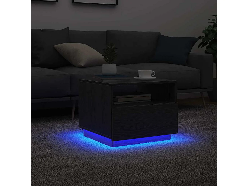 Table basse avec lumières LED chêne noir 50x49x40 cm