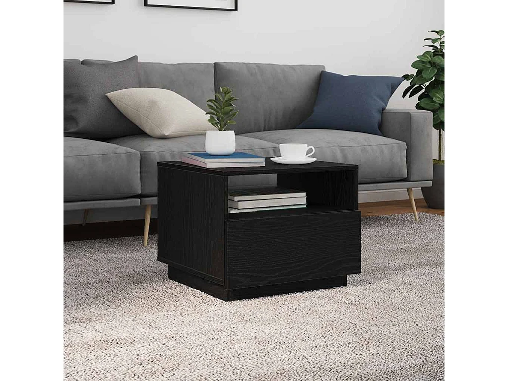 Table basse avec lumières LED chêne noir 50x49x40 cm