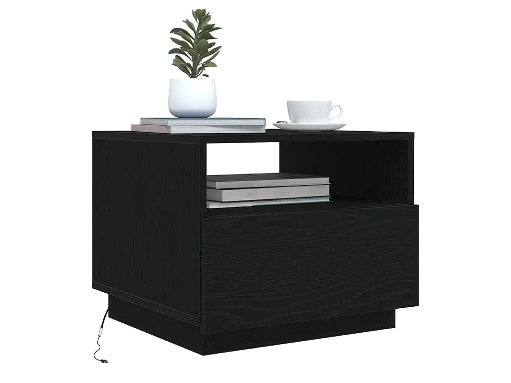 Table basse avec lumières LED chêne noir 50x49x40 cm