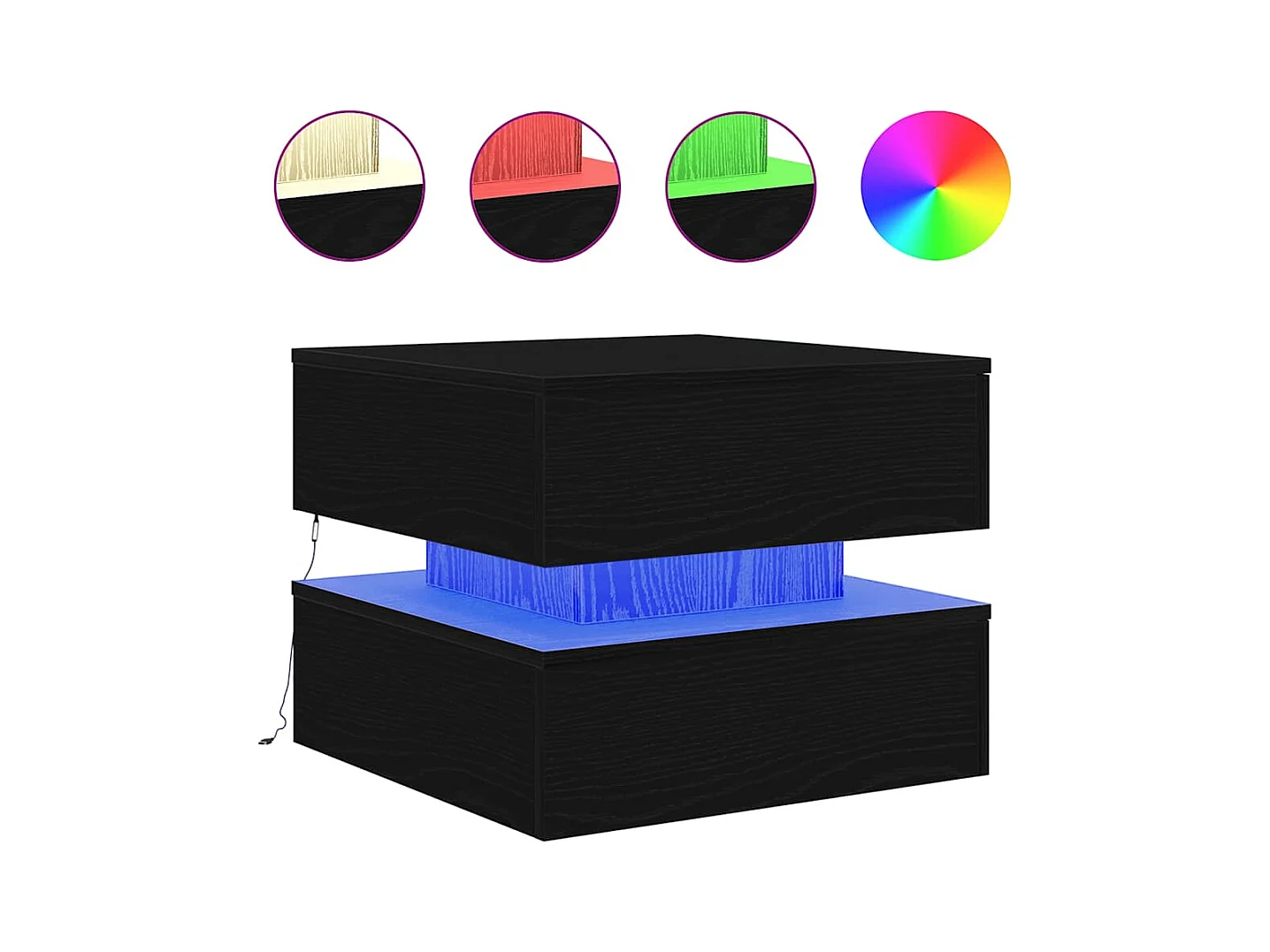 Salontafel met LED-verlichting 50x50x40 cm zwart eikenkleurig