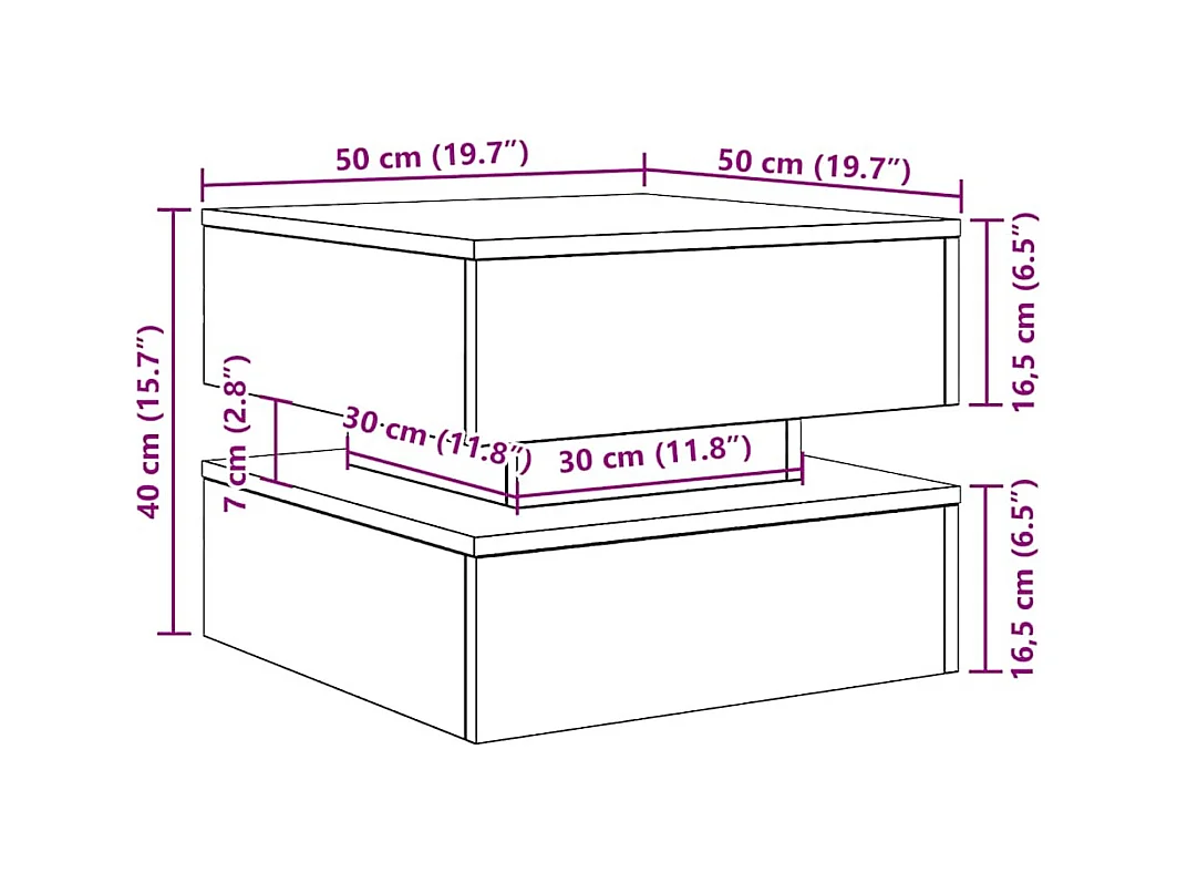 Salontafel met LED-verlichting 50x50x40 cm zwart eikenkleurig