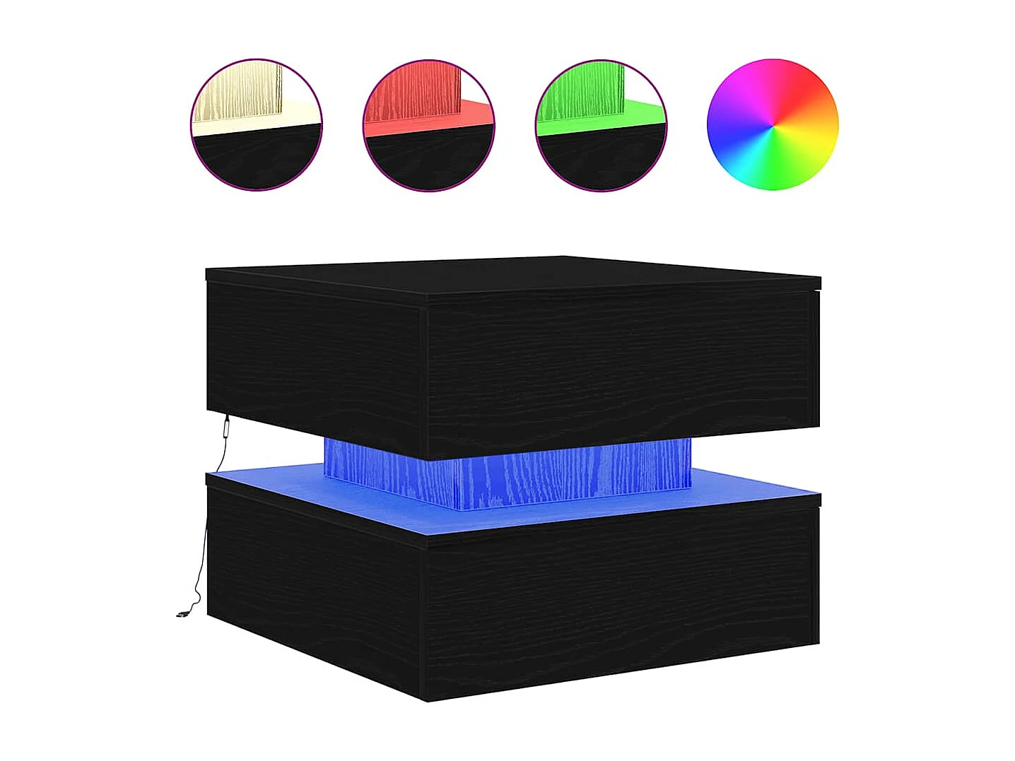 Table basse avec lumières LED chêne noir 50x50x40 cm