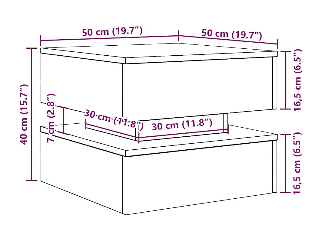 Table basse avec lumières LED chêne noir 50x50x40 cm
