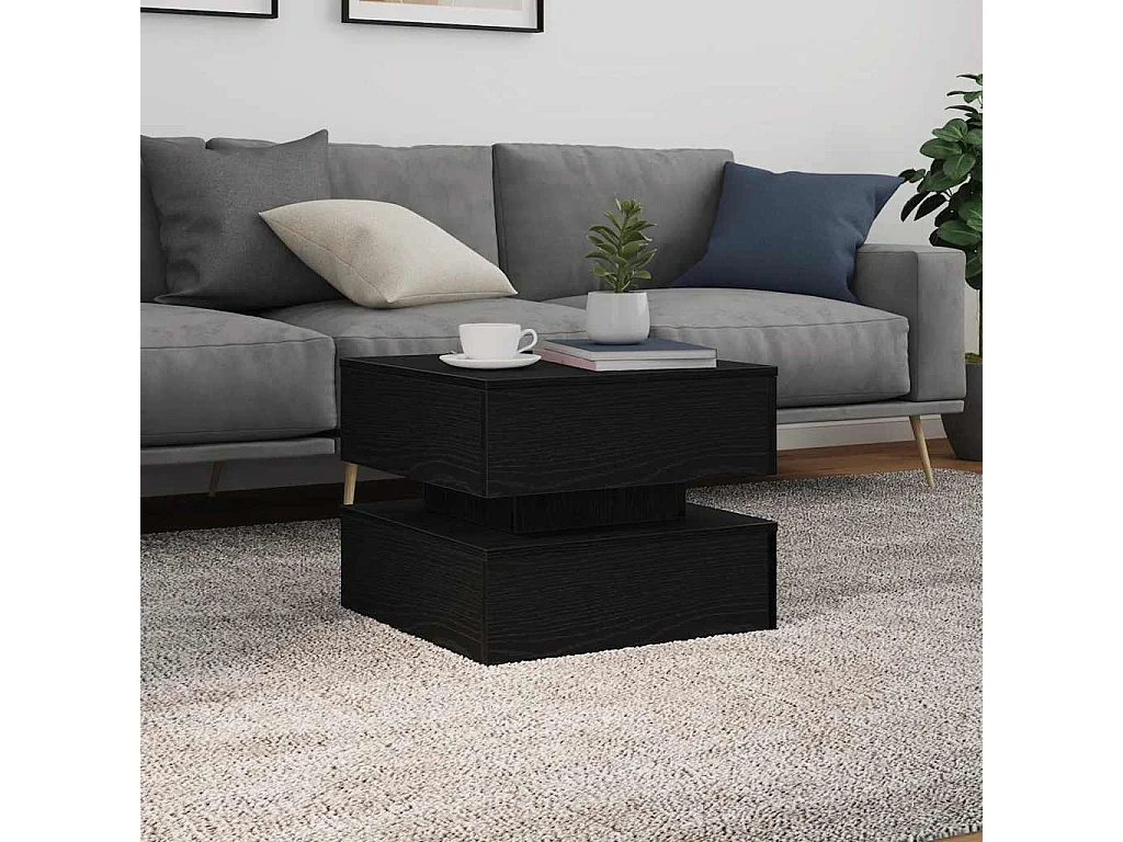 Table basse avec lumières LED chêne noir 50x50x40 cm