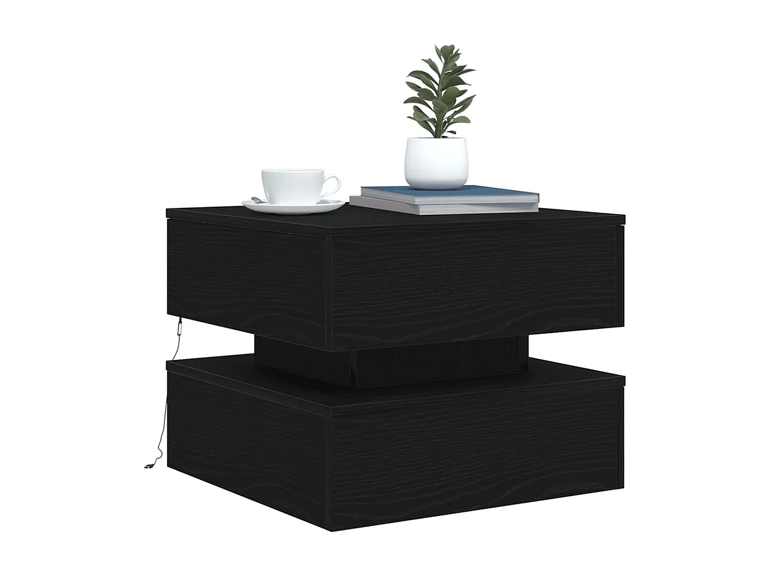 Table basse avec lumières LED chêne noir 50x50x40 cm