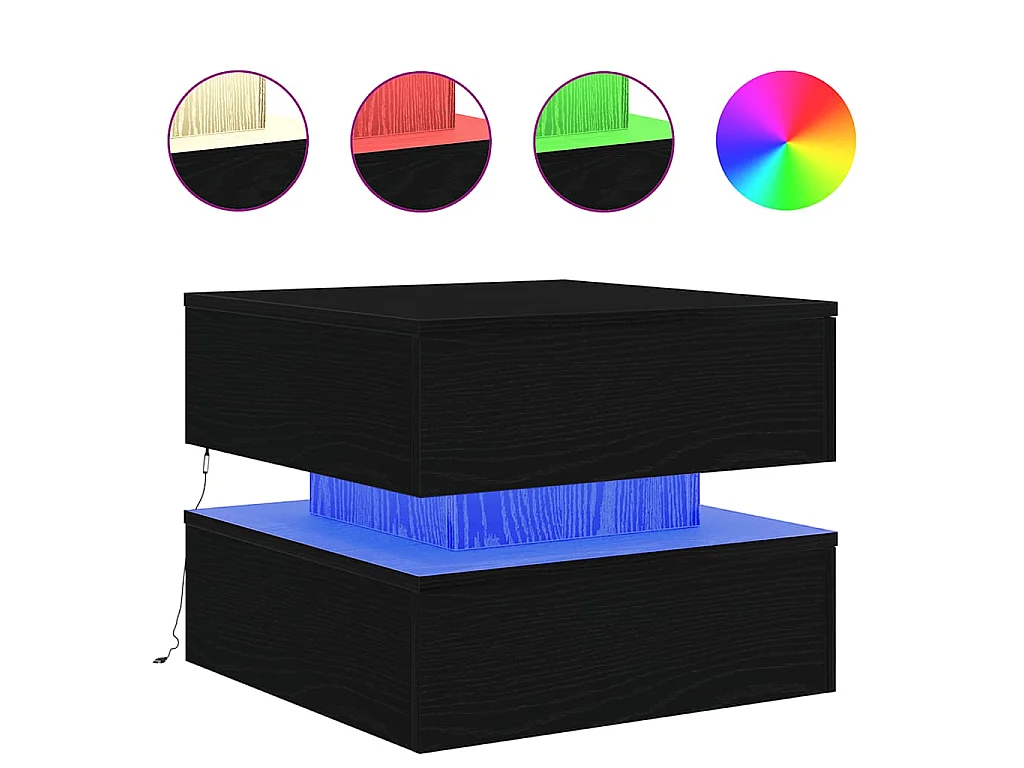 Mesa de centro com luzes LED, carvalho preto, 50x50x40 cm