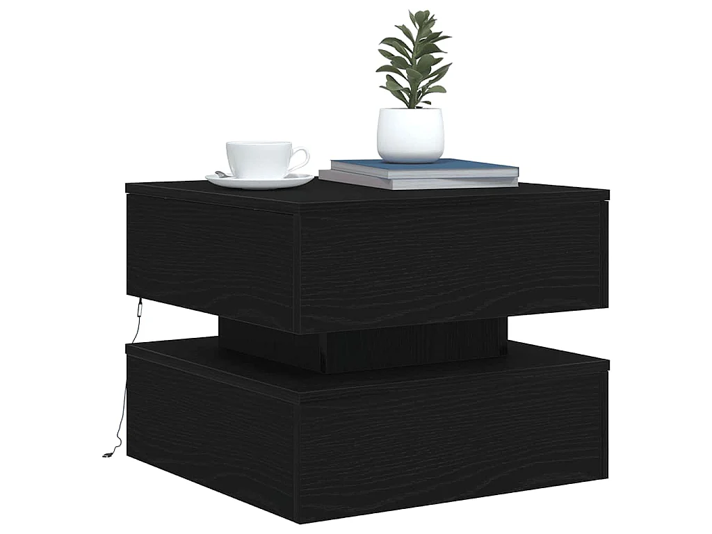 Mesa de centro com luzes LED, carvalho preto, 50x50x40 cm