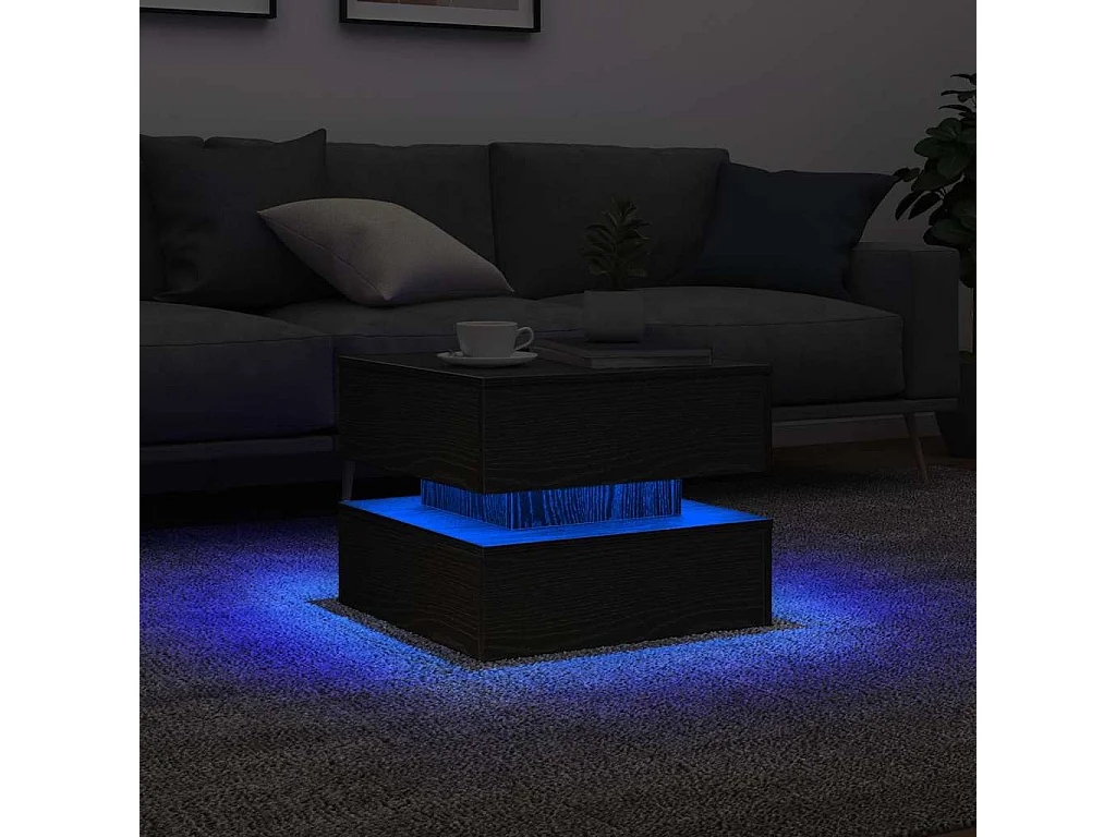 Table basse avec lumières LED chêne noir 50x50x40 cm