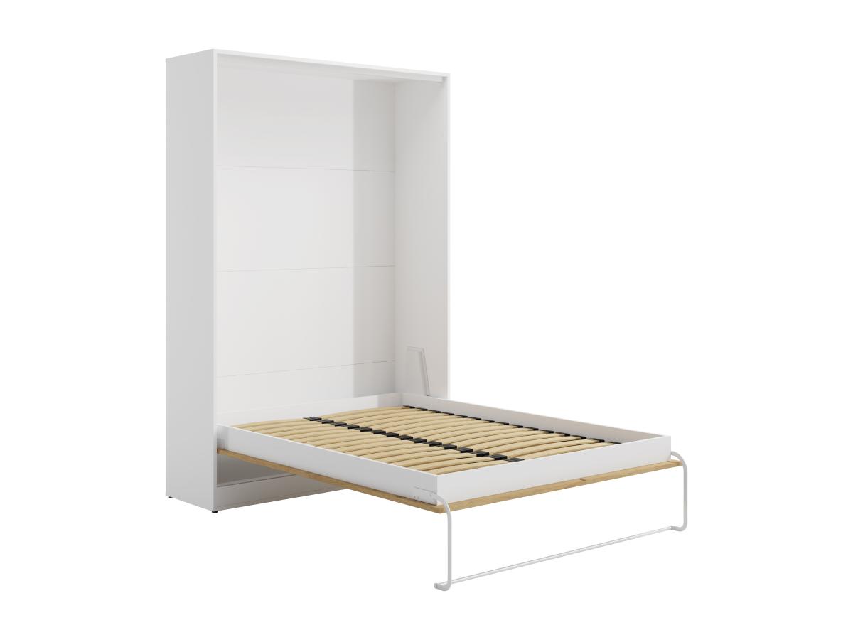 Schrankbett - 160 x 200 cm - Natur & Weiß - Vertikale manuelle Öffnung - BE günstig online kaufen