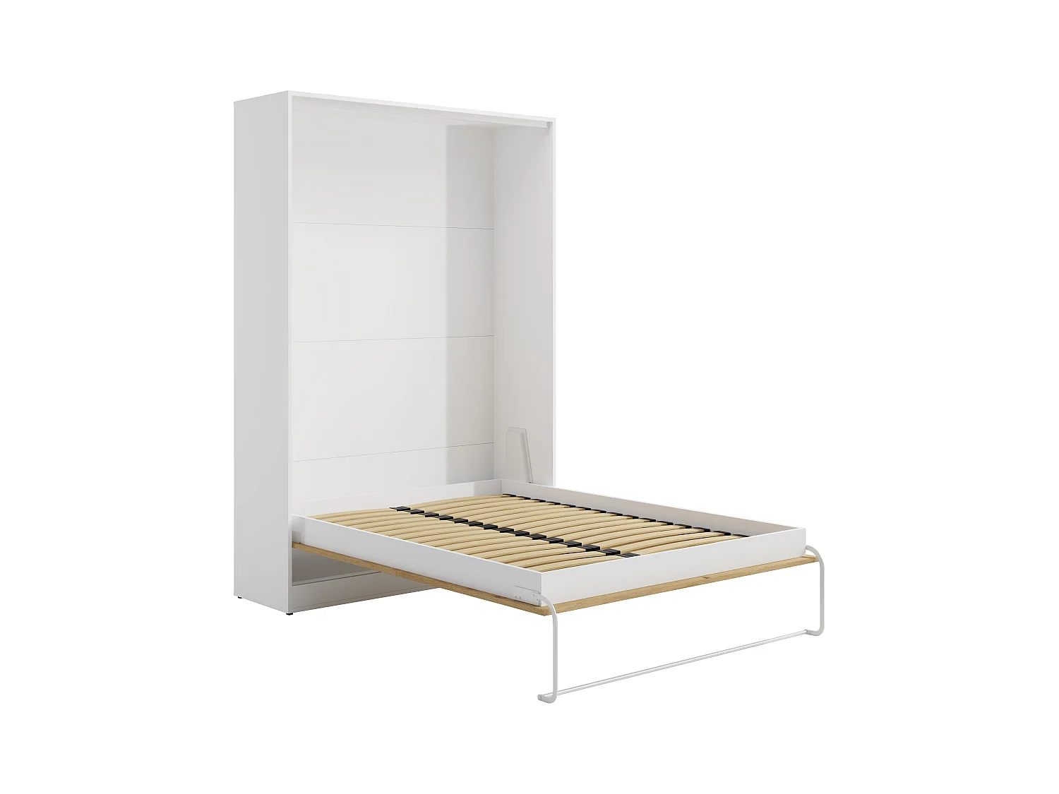 Lit escamotable 160 x 200 cm - Ouverture verticale manuelle - Coloris : Naturel et blanc - BEGANIO