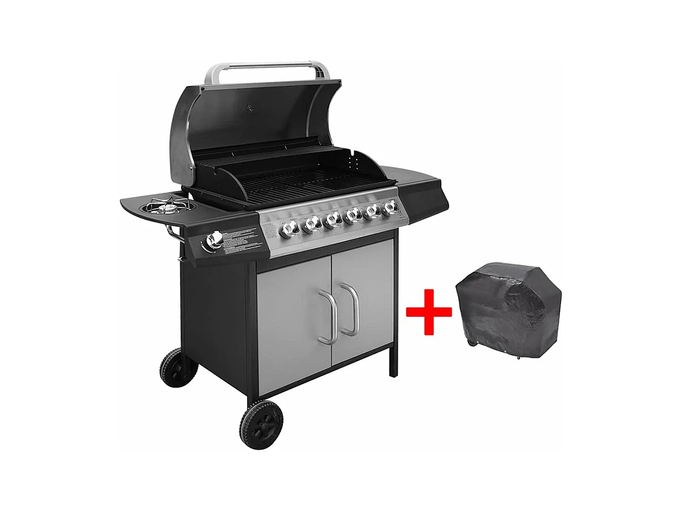 Barbecue à gaz 6 + 1 zone de cuisson Noir et argenté