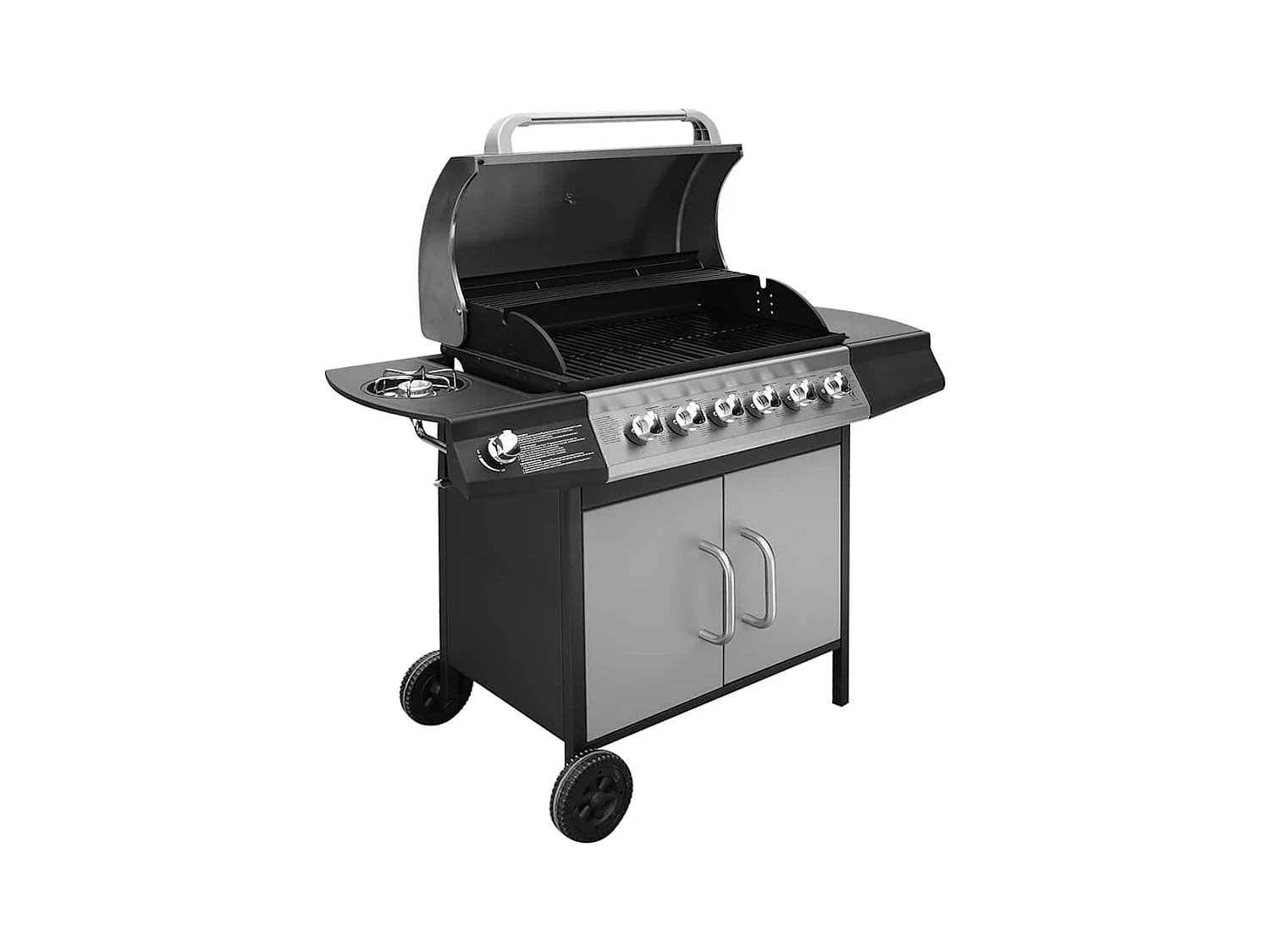 Barbecue à gaz 6 + 1 zone de cuisson Noir et argenté