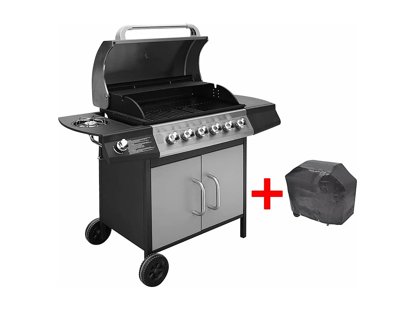 Barbecue à gaz 6 + 1 zone de cuisson Noir et argenté