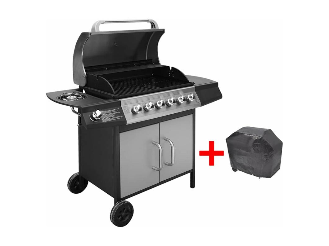 Barbecue à gaz 6 + 1 zone de cuisson Noir et argenté