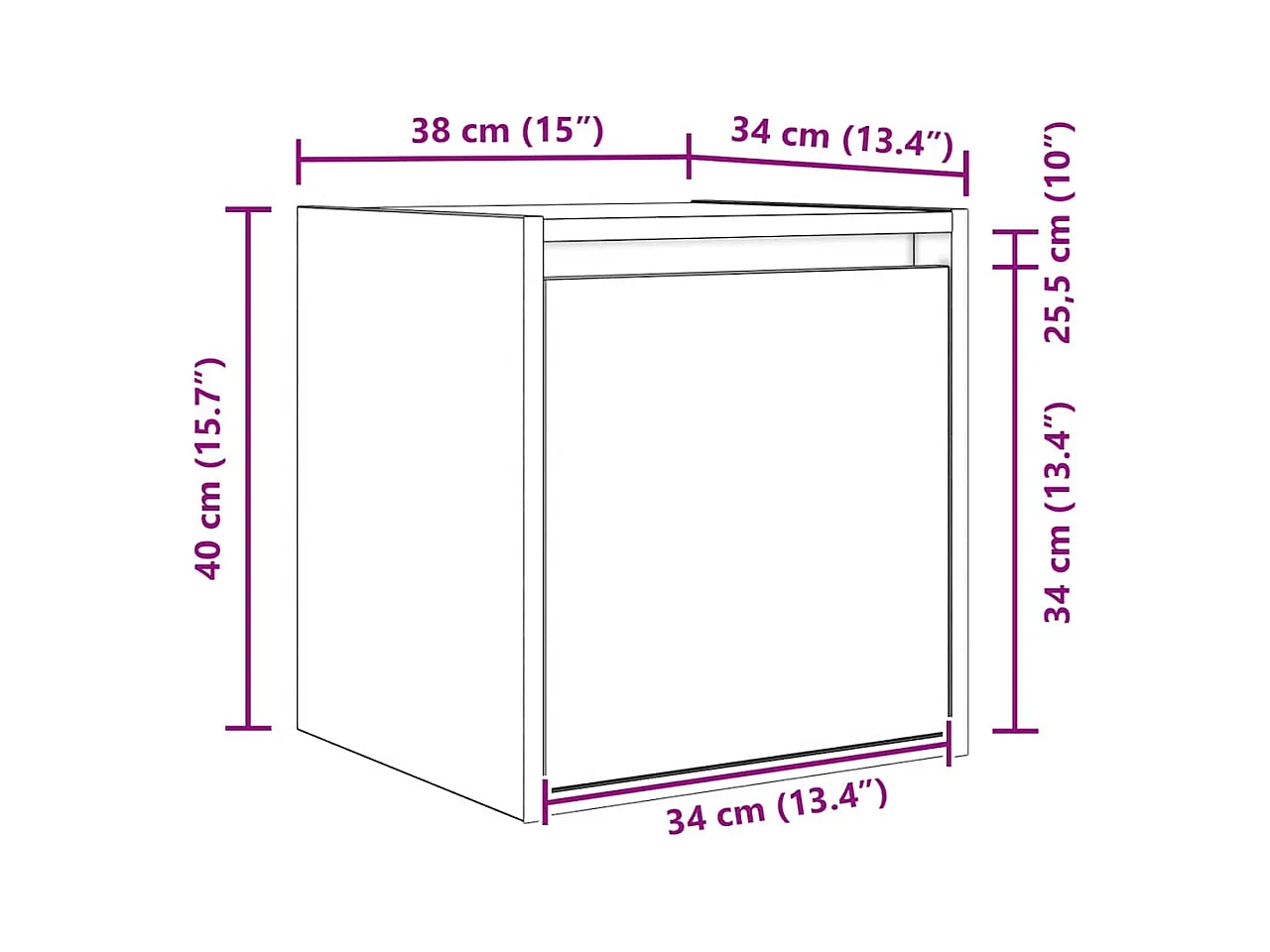 Comodino a Muro Grigio Cemento 38x34x40 cm