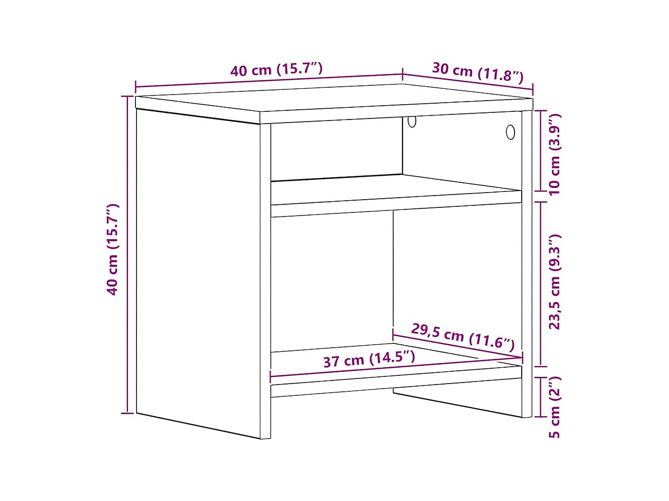 Mesilla de noche roble negro 40x30x40 cm madera de ingeniería