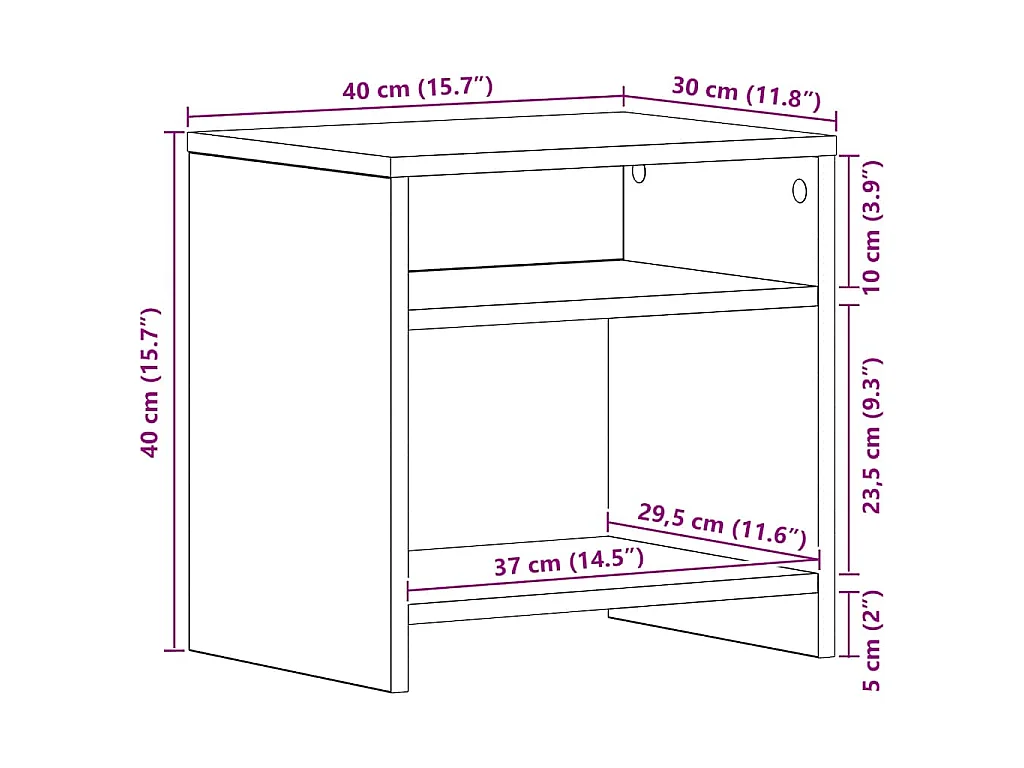 Comodino Rovere Nero 40x30x40 cm in Legno Multistrato