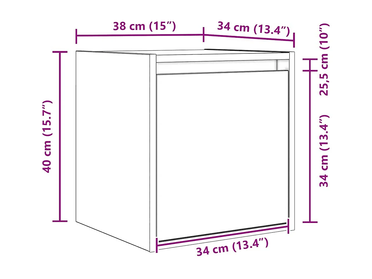 Table de chevet murale chêne fumé 38x34x40 cm