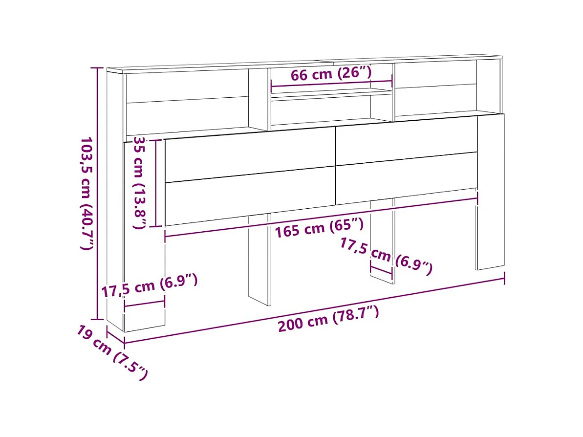 Armoire de tête de lit chêne artisanal 200x19x103,5 cm
