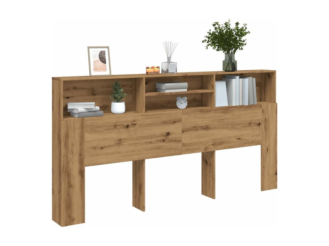 Hoofdbordkast 200x19x103,5 cm bewerkt hout artisanaal eiken