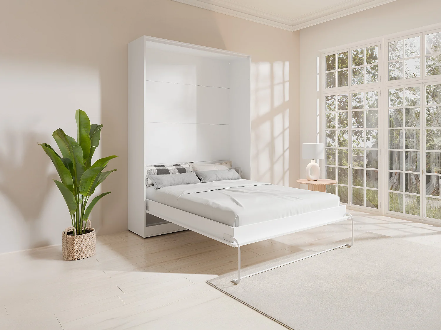 Lit escamotable 160 x 200 cm - Ouverture verticale manuelle - Blanc - BEGANIO