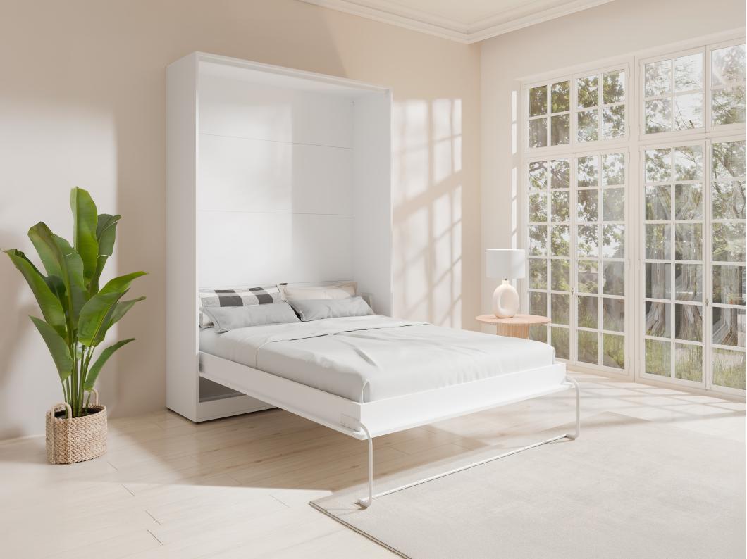 Lit escamotable 160 x 200 cm - Ouverture verticale manuelle - Blanc - BEGANIO