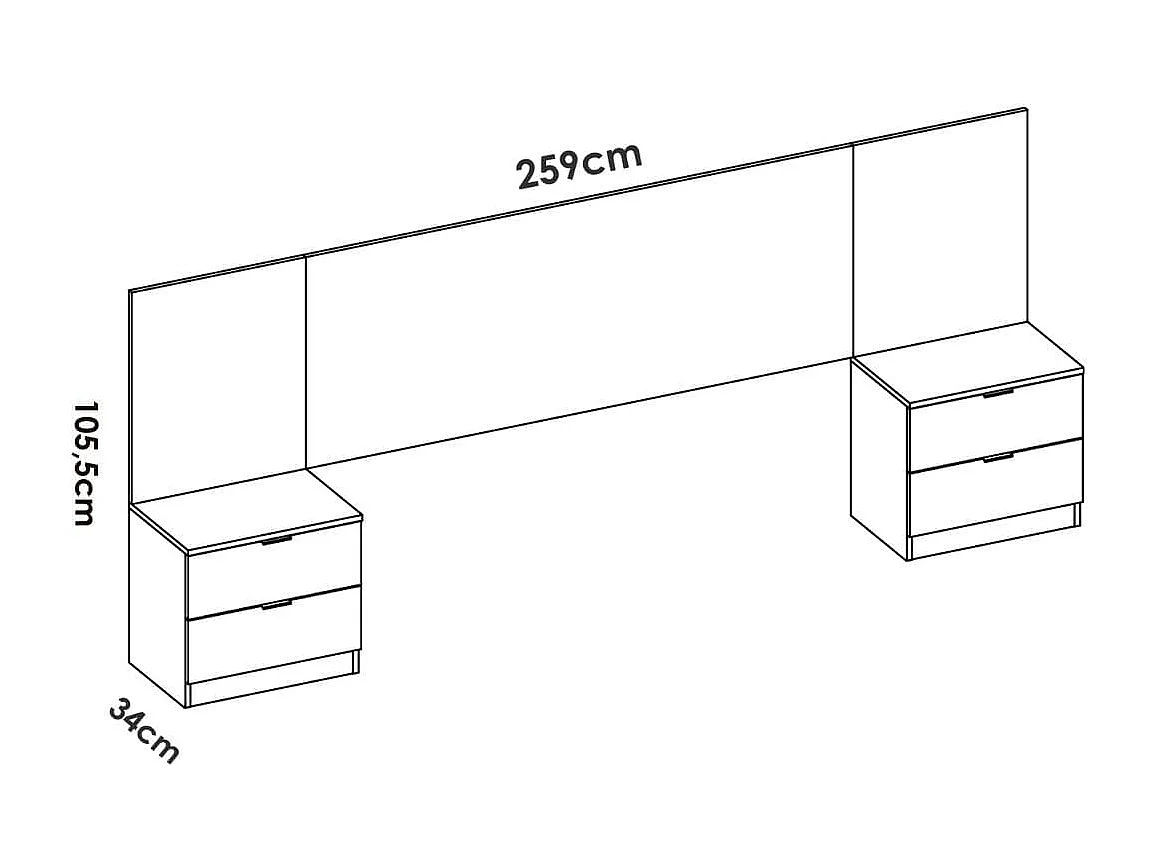 Conjunto de dormitorio Loma cabecero + 2 mesitas de noche blanco/natural 96x259x34,2 cm