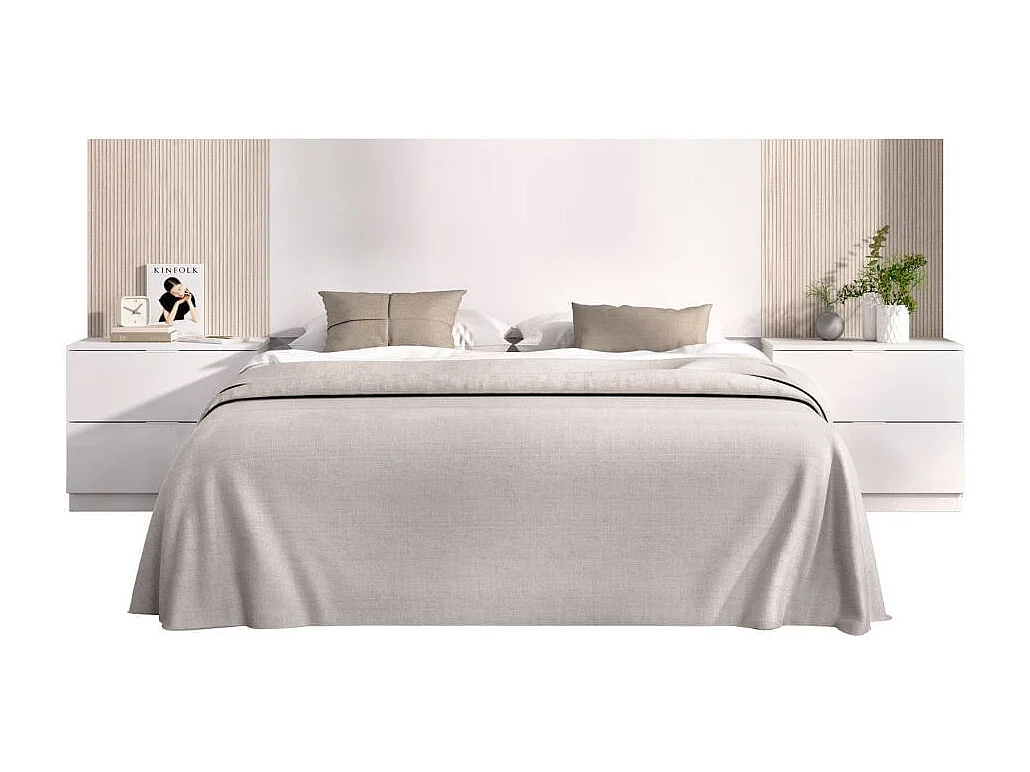 Conjunto de dormitorio Loma cabecero + 2 mesitas de noche blanco/natural 96x259x34,2 cm