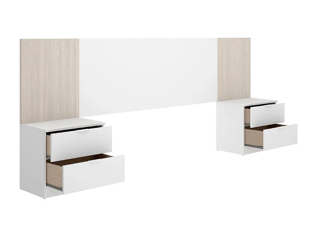Conjunto de dormitorio Loma cabecero + 2 mesitas de noche blanco/natural 96x259x34,2 cm