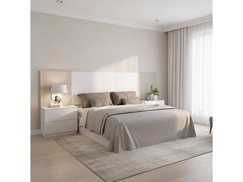Conjunto de dormitorio Loma cabecero + 2 mesitas de noche blanco/natural 96x259x34,2 cm