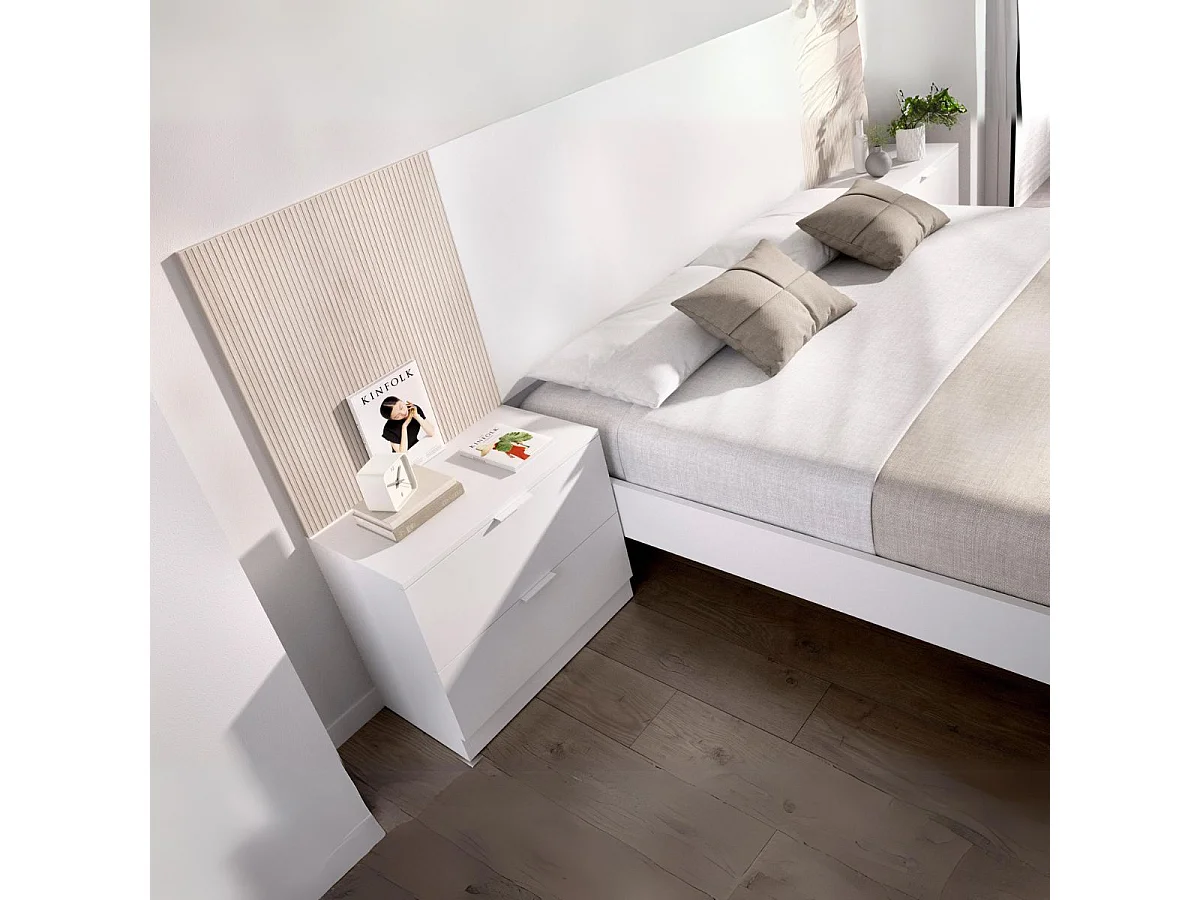 Conjunto de dormitorio Loma cabecero + 2 mesitas + aro blanco/natural 96x259x195 cm