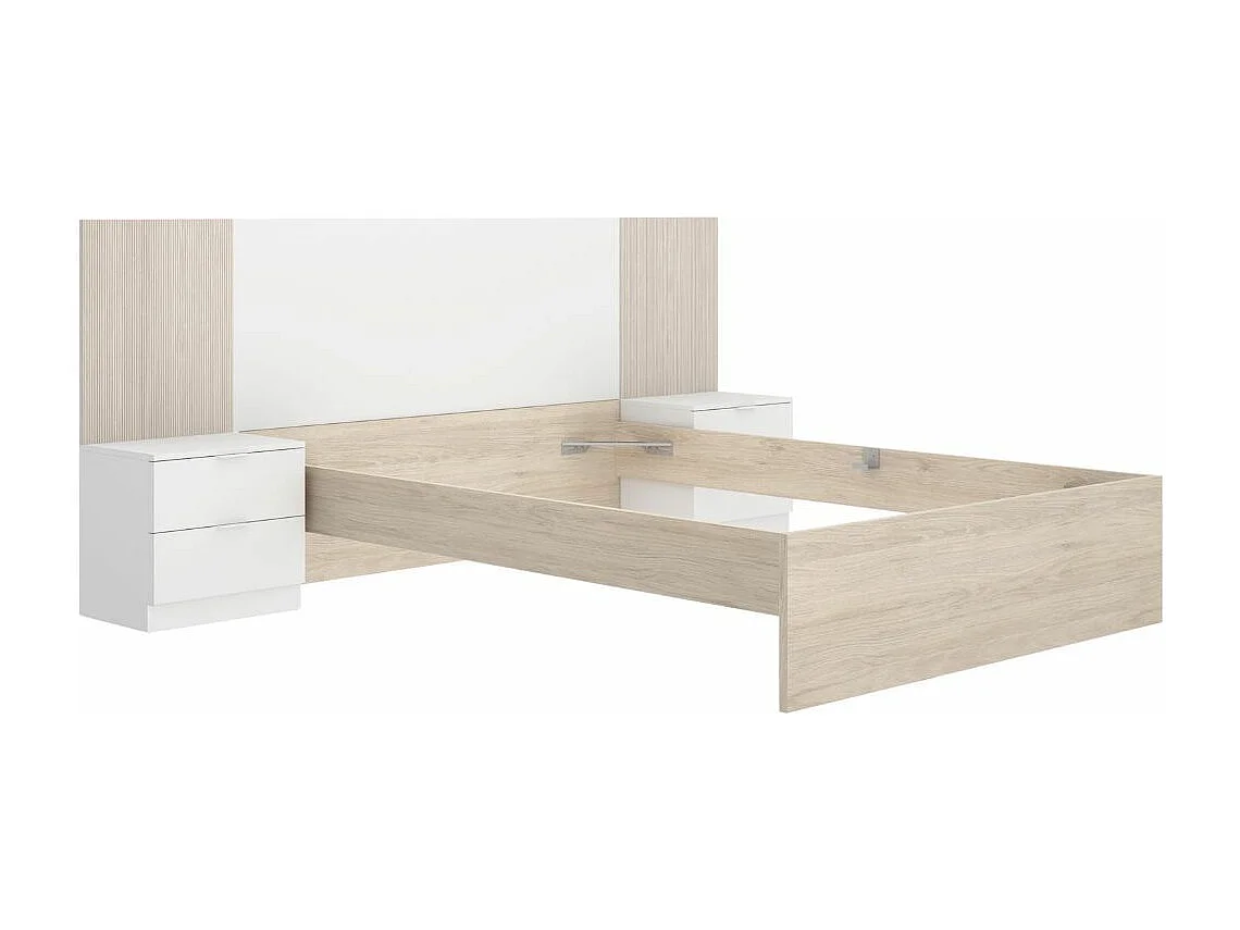 Conjunto de dormitorio Loma cabecero + 2 mesitas + aro blanco/natural 96x259x195 cm