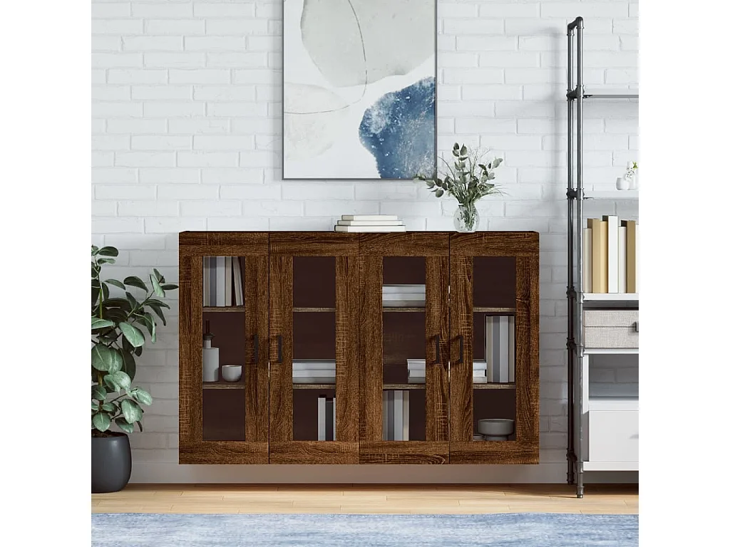 Armadietti a Parete 2 pz Rovere Marrone in Legno Multistrato