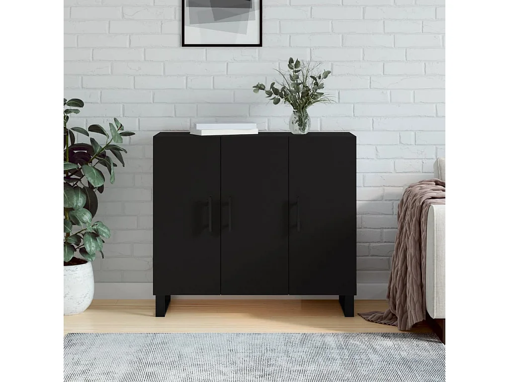 Buffet noir 90x34x80 cm bois d'ingénierie