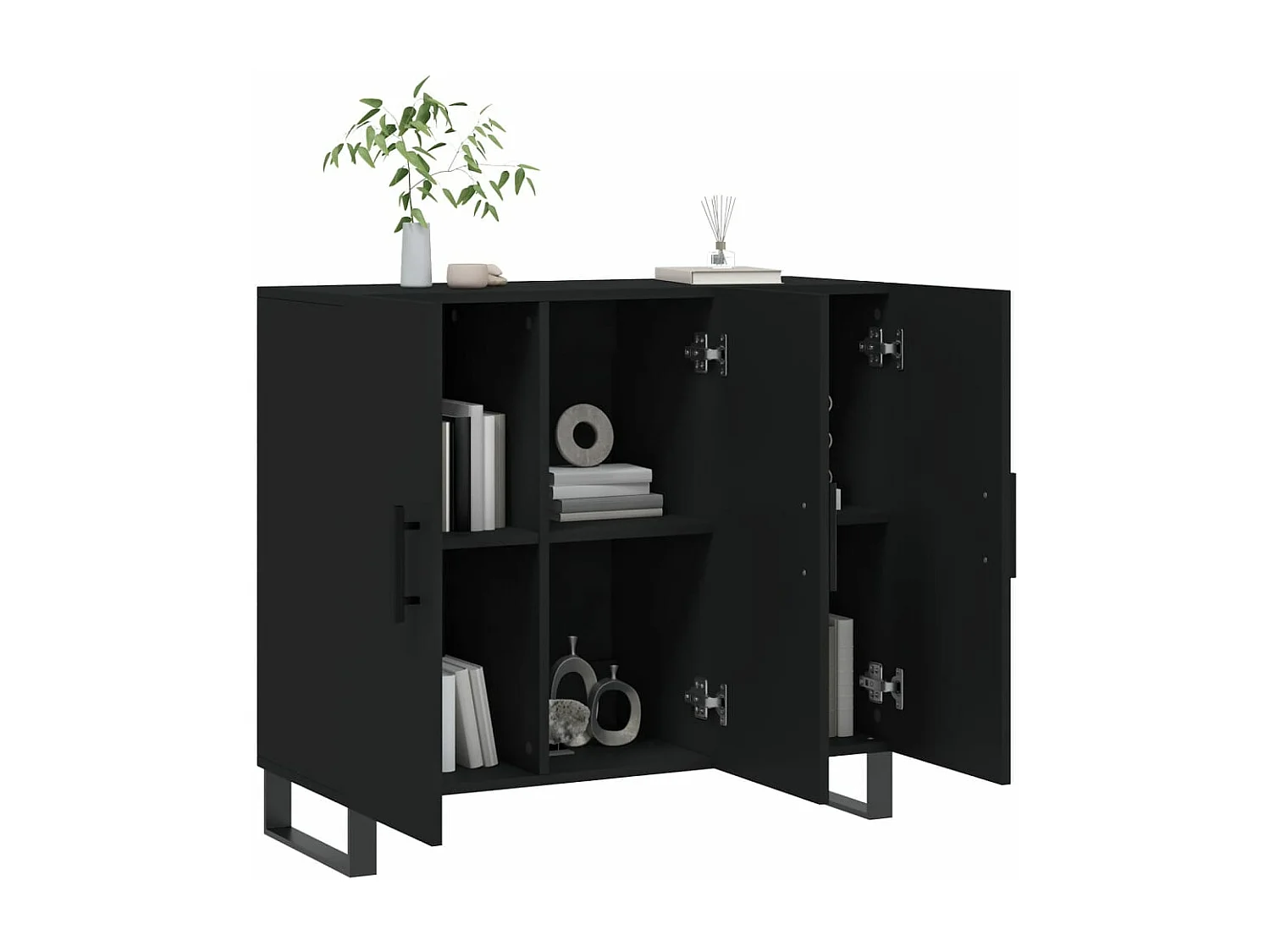 Buffet noir 90x34x80 cm bois d'ingénierie