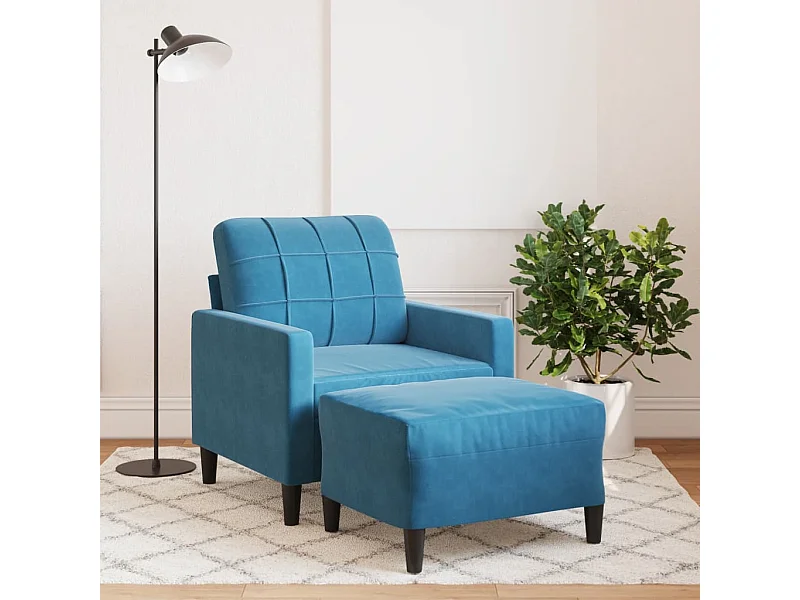 Sessel mit Hocker Blau 60 cm Samt