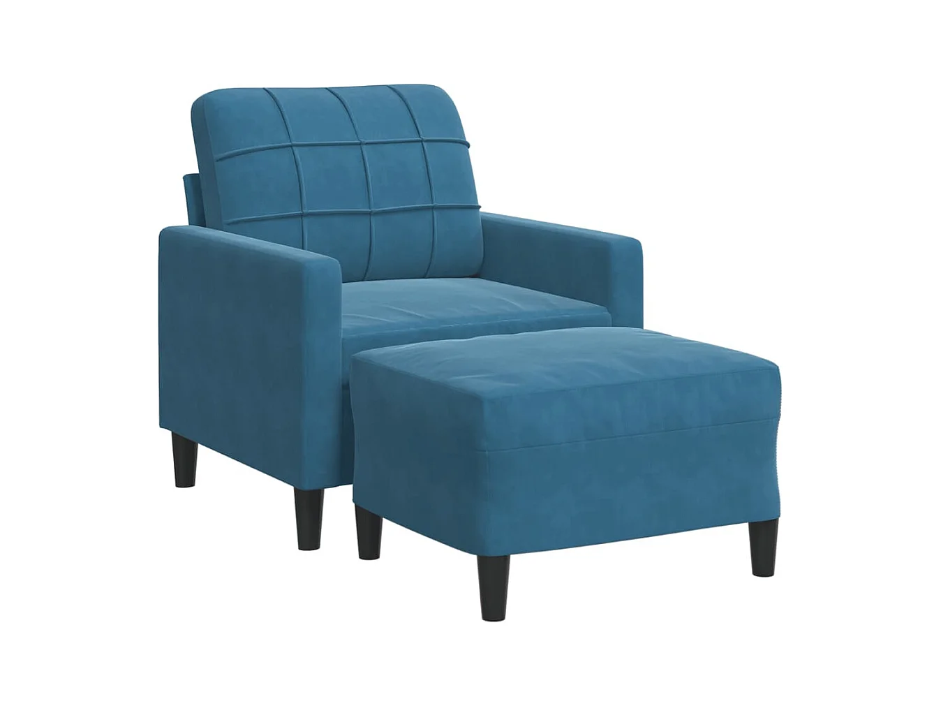Fauteuil met voetenbank 60 cm fluweel blauw