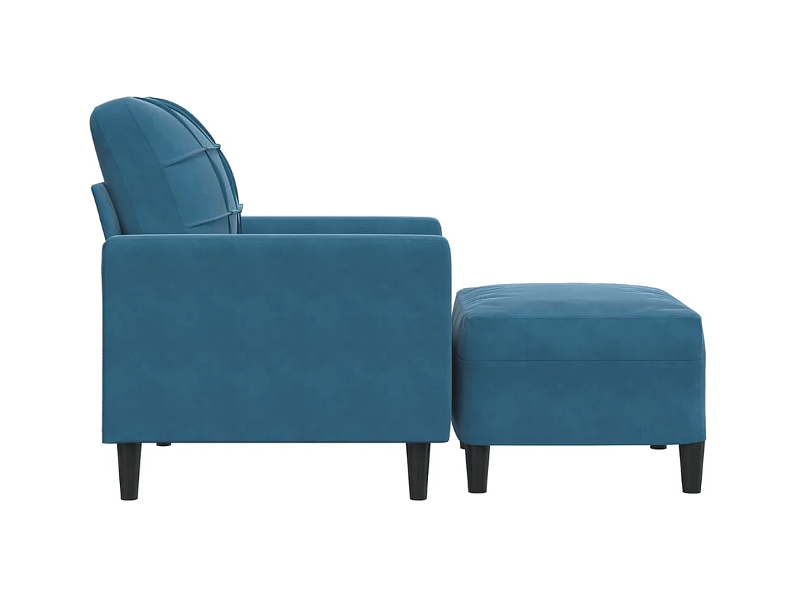 Fauteuil met voetenbank 60 cm fluweel blauw