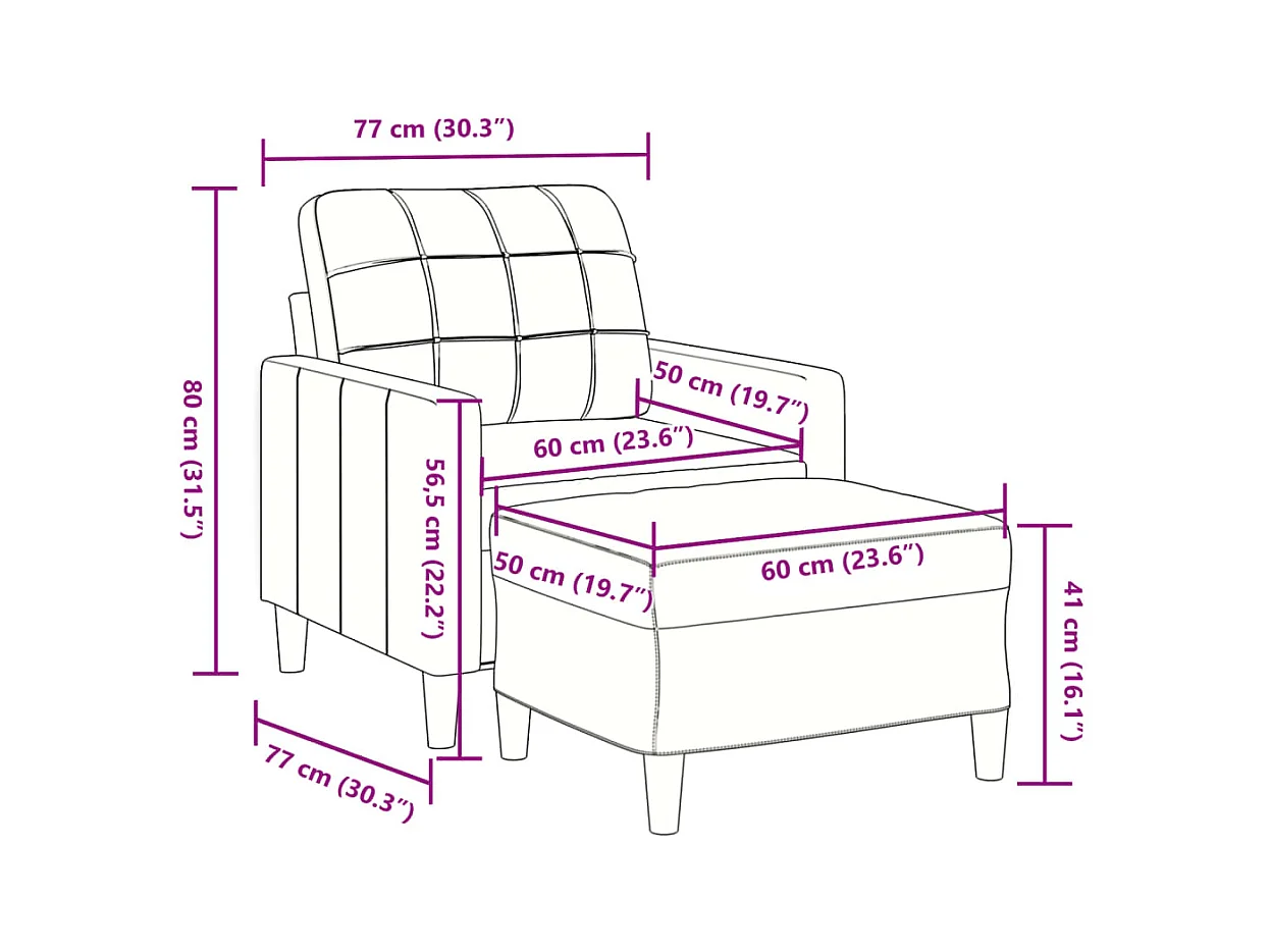 Fauteuil avec repose-pied Rouge bordeaux 60 cm Velours