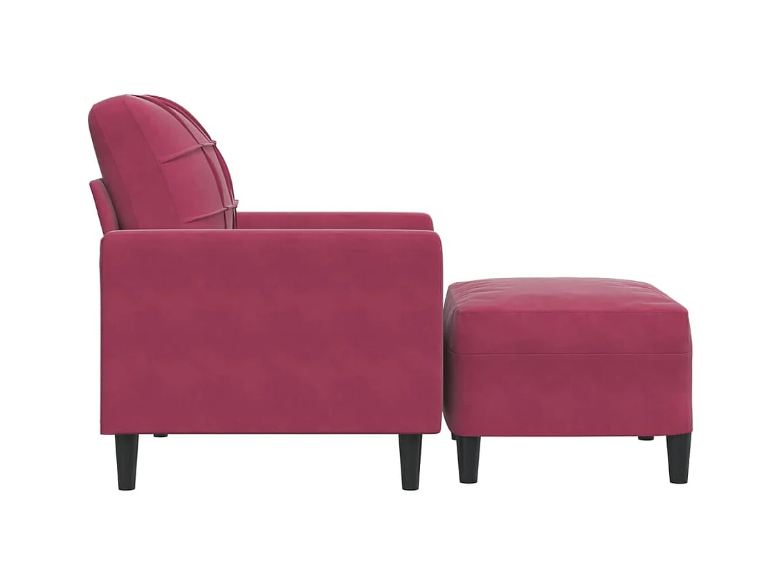 Fauteuil met voetenbank 60 cm fluweel wijnrood