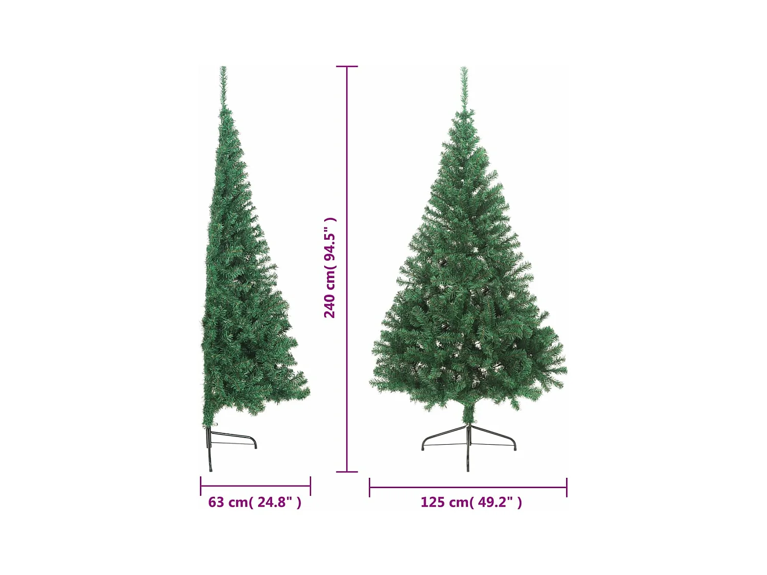Sapin de Noël artificiel moitié avec support vert 240 cm PVC