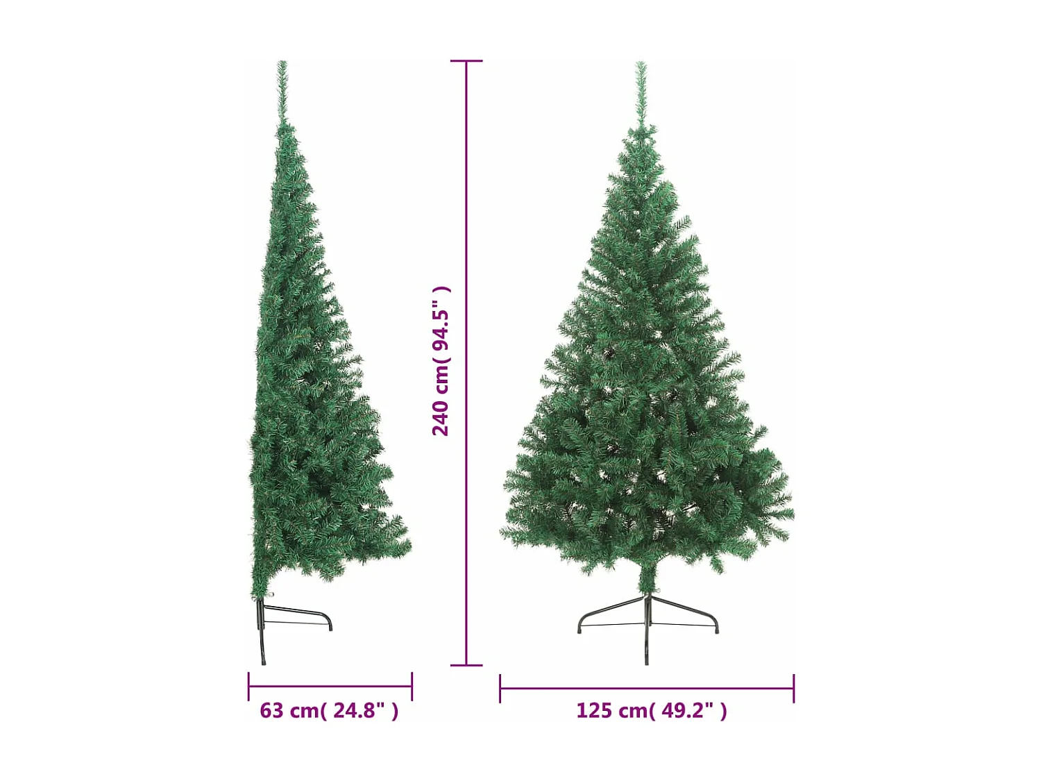 Künstlicher Halb-Weihnachtsbaum mit Ständer Grün 240 cm PVC