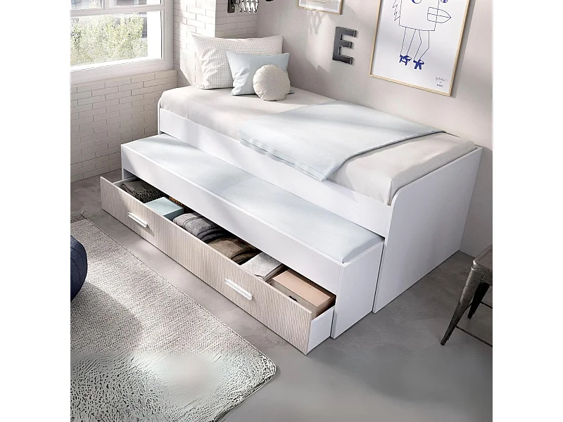 Cama Pema 2 camas + cajón inferior blanco 70x200x97,5 cm