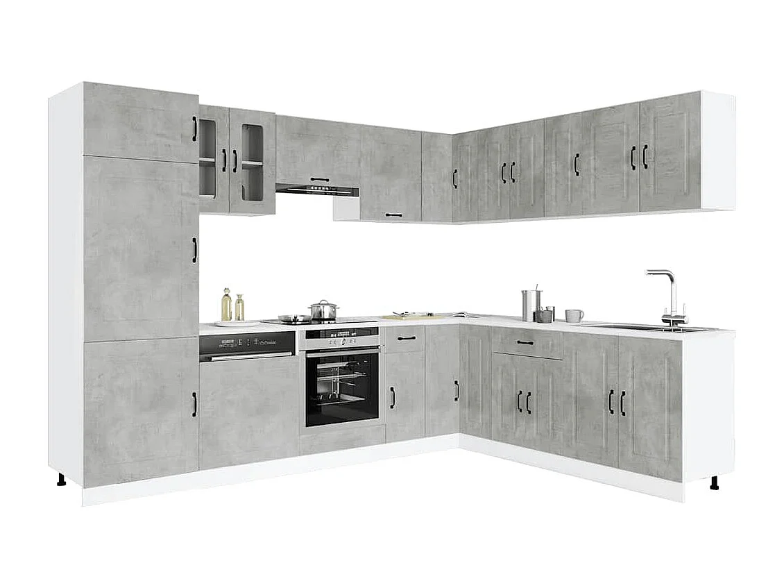 14 peças armário de cozinha conjunto Kalmar concreto cinza