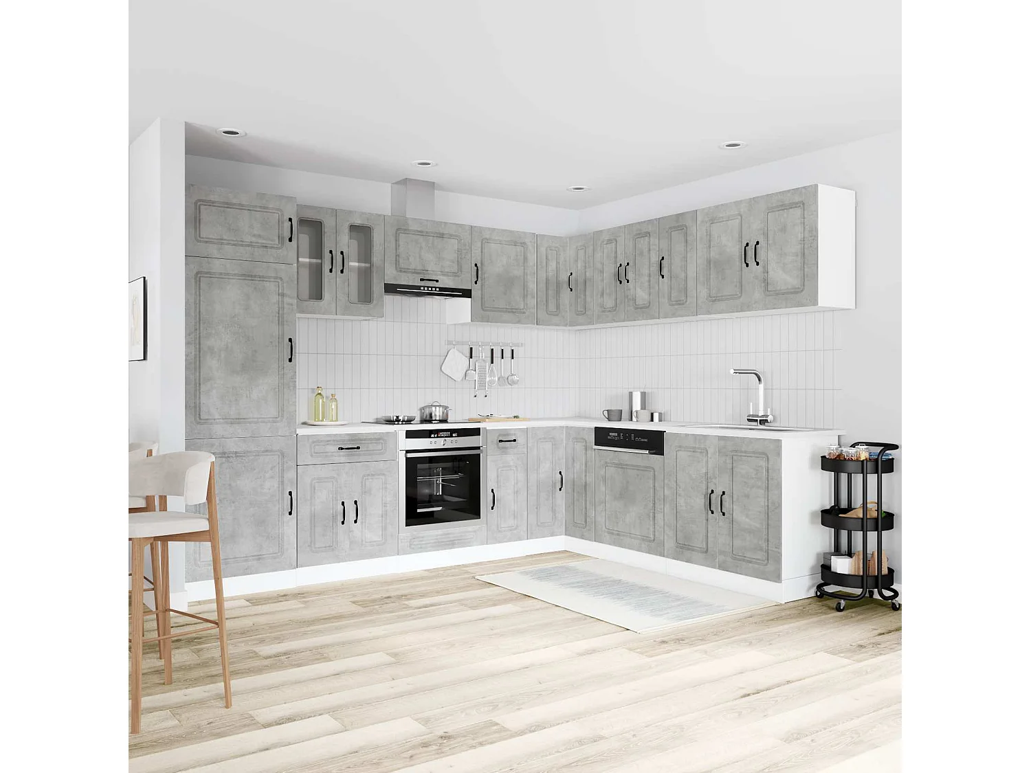 Mueble cocina Kalmar gris hormigón 14 pzas madera contrachapada
