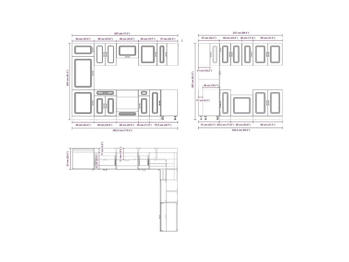 14-delige Keukenkastenset Kalmar bewerkt hout wit