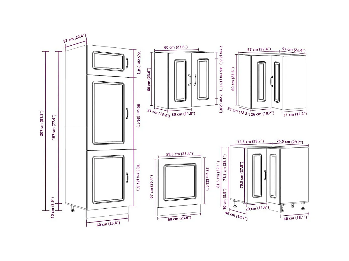 14 peças armário de cozinha conjunto Kalmar brilho branco