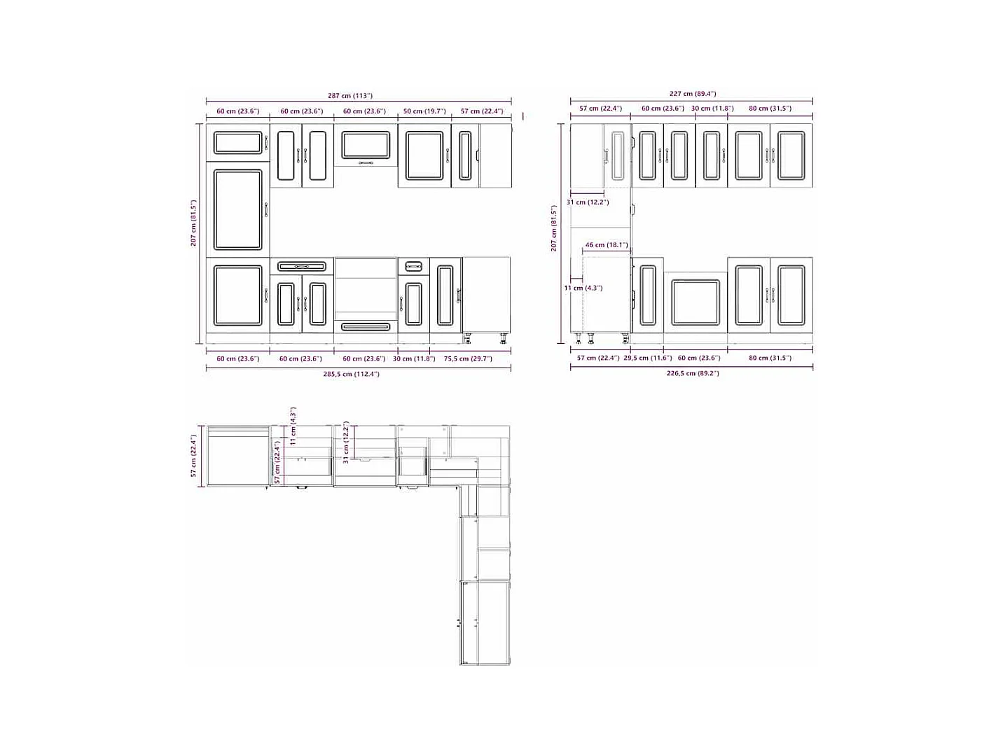 14 peças armário de cozinha conjunto Kalmar preto